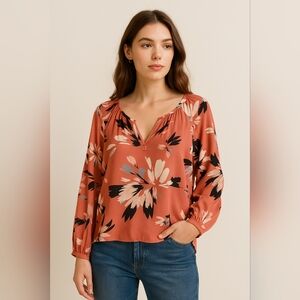 NWT Yumi Kim Raven Top XS Sienna Fiesta Cinnamon Floral V-Neck Blouse Tie...